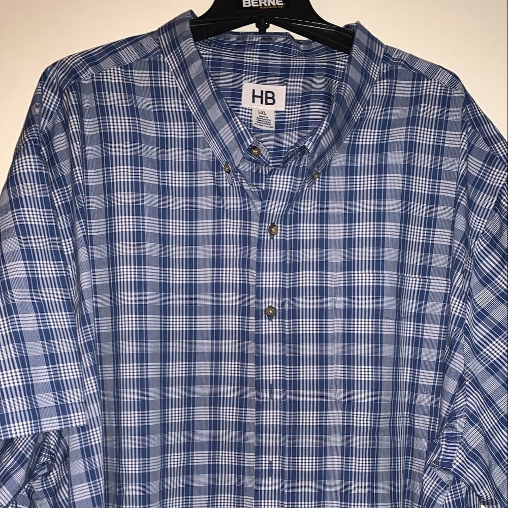 Harbor BayS/S Button Front Shirt Size 5XL/XXXXXL VERY NICE Blue/White Checked